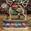 Brass Durga Statue, Seated on a Lion, Stonework with antique Gold Finish, 8"