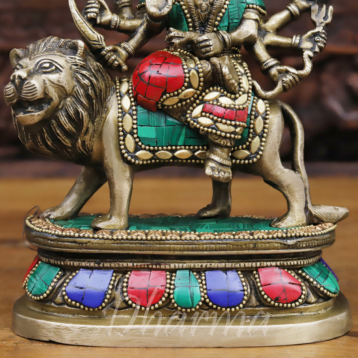 Brass Maa Durga is sitting on a mighty lion, 8"