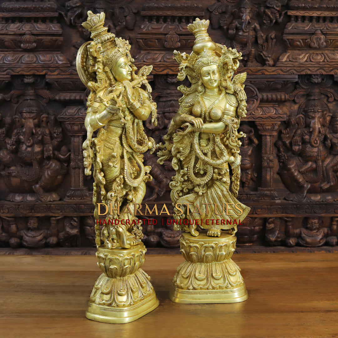 Brass Radha Krishna Idol, Embodiment of Love, Fine Golden Finish 30"