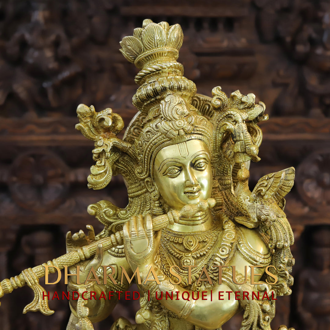 Brass Radha Krishna Idol, Embodiment of Love, Fine Golden Finish 30"