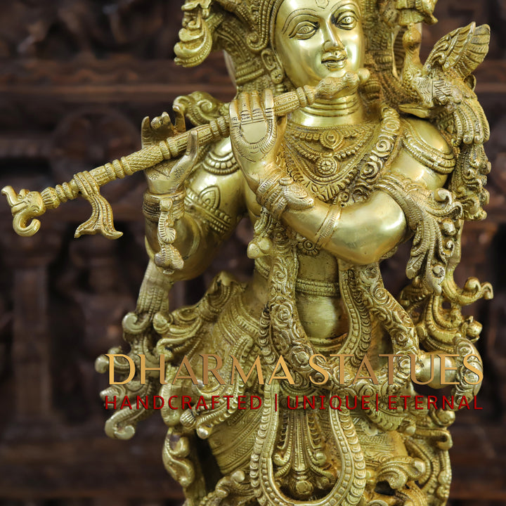 Brass Radha Krishna Idol, Embodiment of Love, Fine Golden Finish 30"