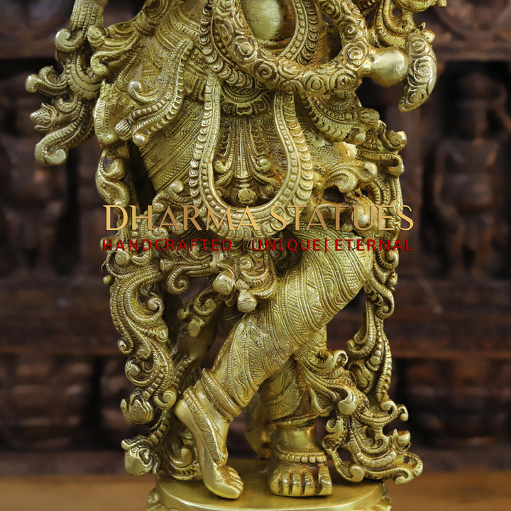 Brass Radha Krishna Idol, Embodiment of Love, Fine Golden Finish 30"