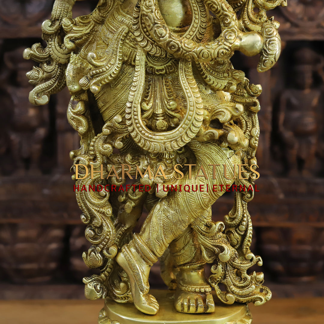 Brass Radha Krishna Idol, Embodiment of Love, Fine Golden Finish 30"