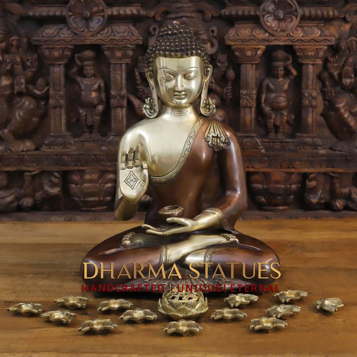 Brass Buddha Idol, Golden and Bronze Fine Finish 20"