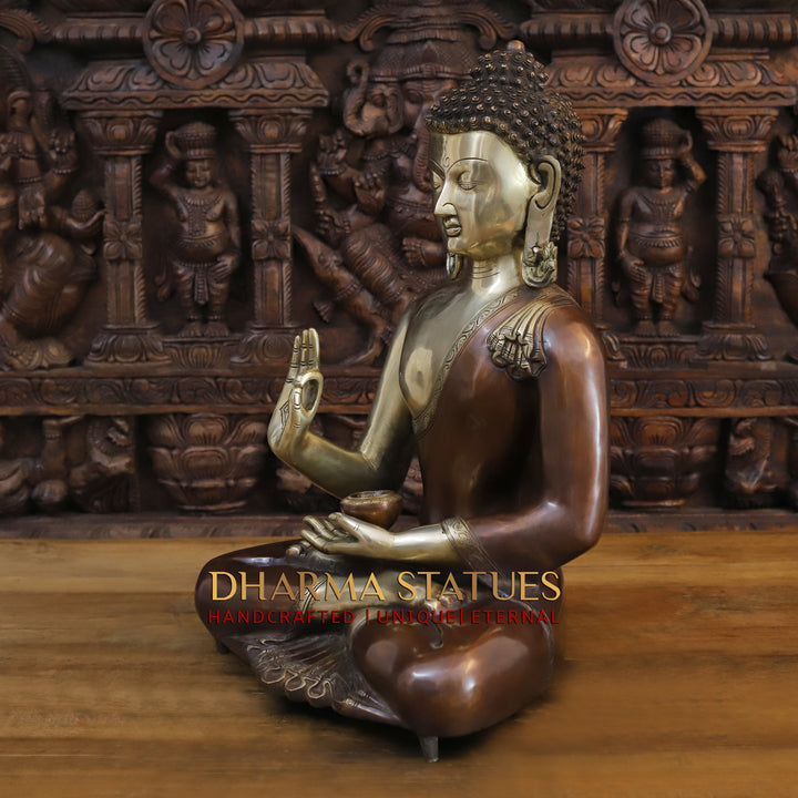 Brass Buddha Idol, Golden and Bronze Fine Finish 20"