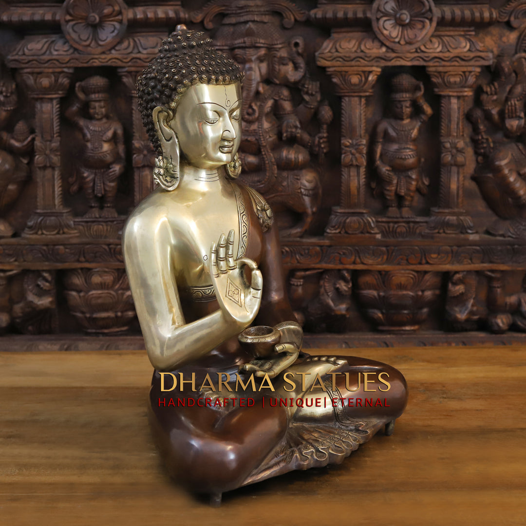 Brass Buddha Idol, Golden and Bronze Fine Finish 20"