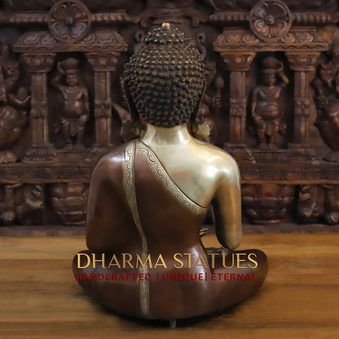 Brass Buddha Idol, Golden and Bronze Fine Finish 20"