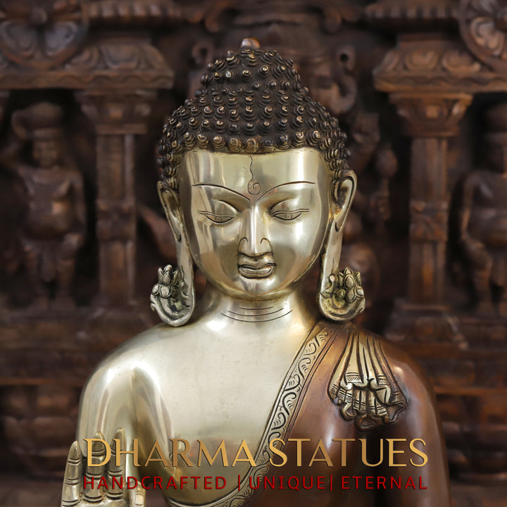 Brass Buddha Idol, Golden and Bronze Fine Finish 20"