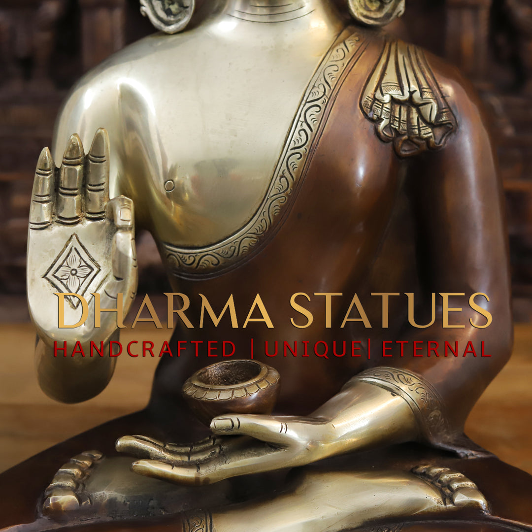 Brass Buddha Idol, Golden and Bronze Fine Finish 20"