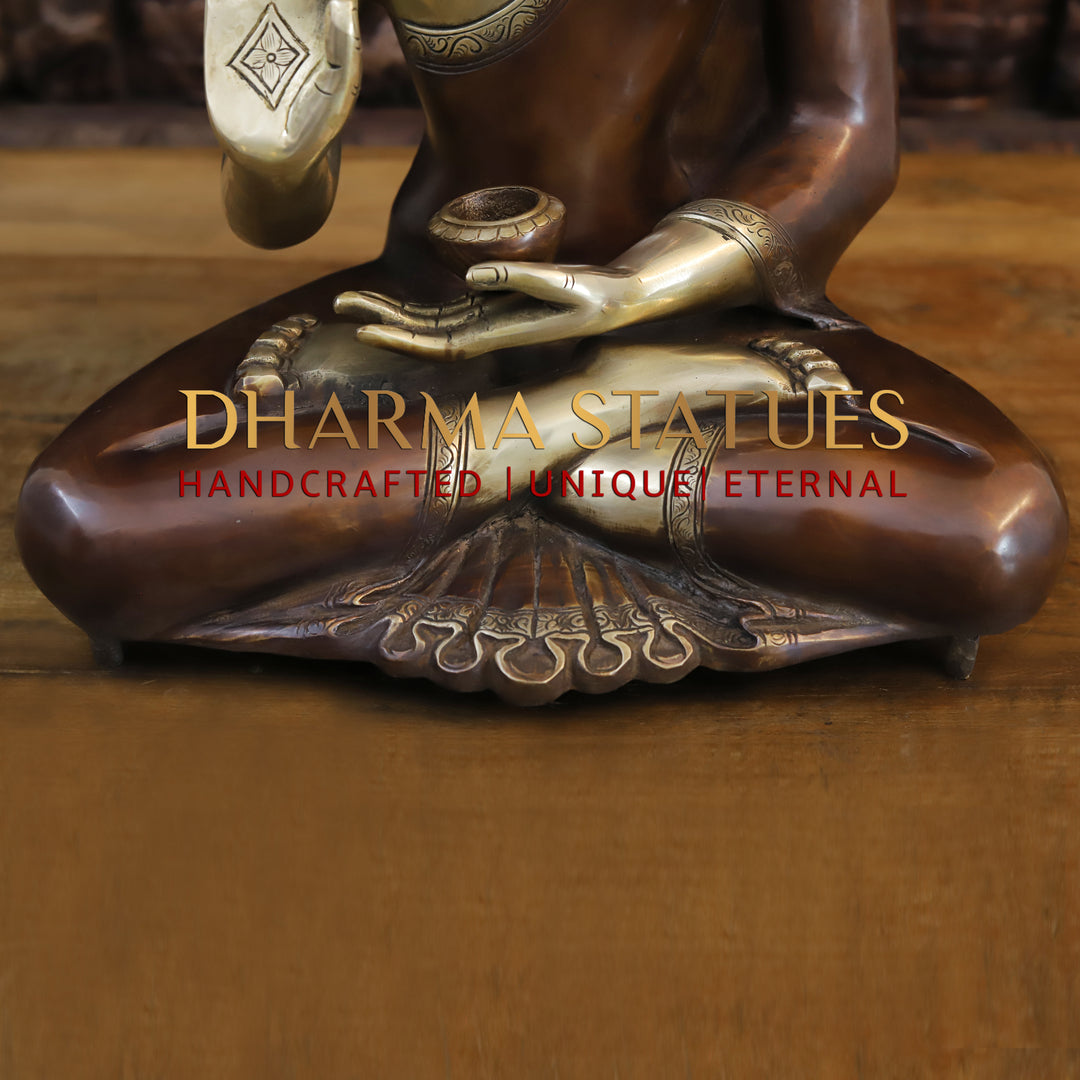 Brass Buddha Idol, Golden and Bronze Fine Finish 20"