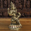 Brass Lakshmi, Ganesh, Saraswati Idol on Lotus Pedestal, Antique Golden Finish 15"