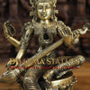 Brass Saraswati Statue, Seated on a Lotus, Fine Golden Finish 14"