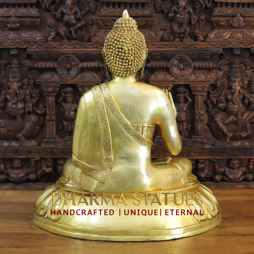 Brass Buddha Idol, Blessing Buddha, Fine Golden Finish 30"