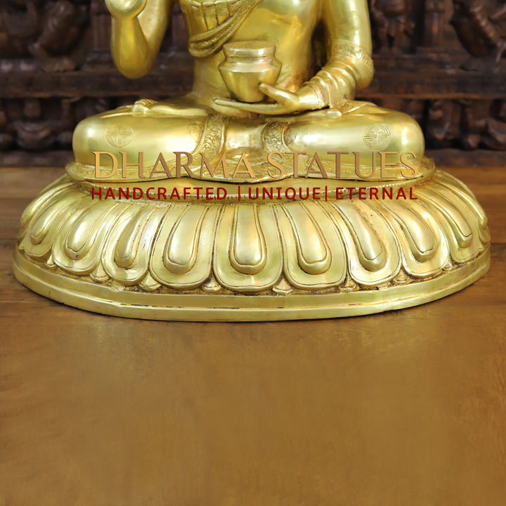 Brass Buddha Idol, Blessing Buddha, Fine Golden Finish 30"