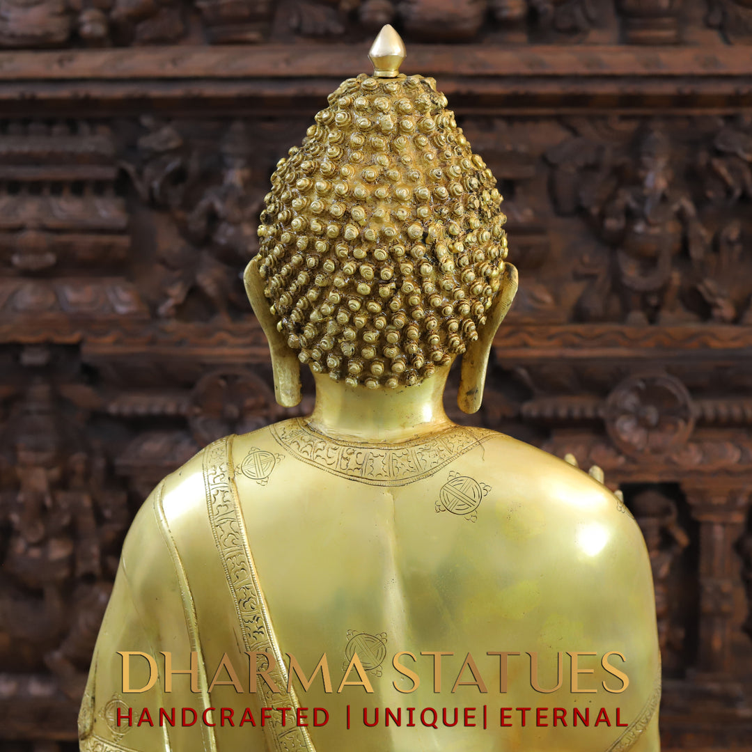 Brass Buddha Statue, Seated on a Lotus, Fine Golden Finish 35"