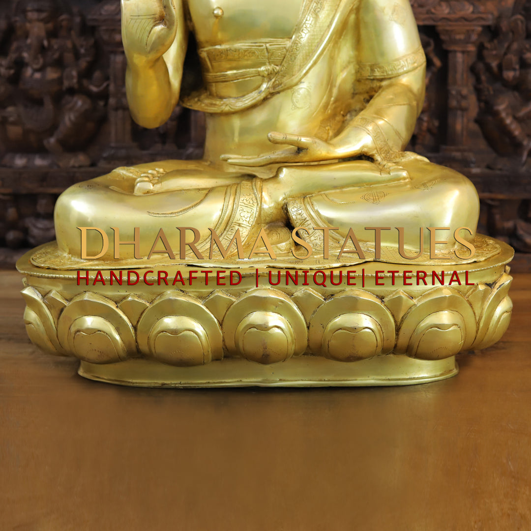 Brass Buddha Statue, Seated on a Lotus, Fine Golden Finish 35"