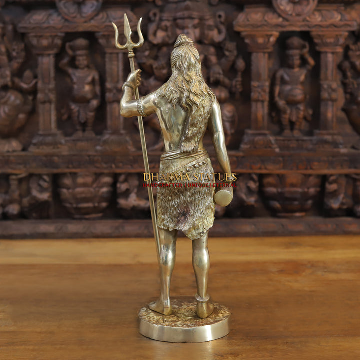 Brass Lord Shiva Statue, Standing Holding a Trident, Fine Golden Finish 17.5" back view