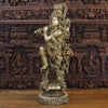 Brass Lord Krishna Statue, Playing Flute, Fine Golden Work 43" side view