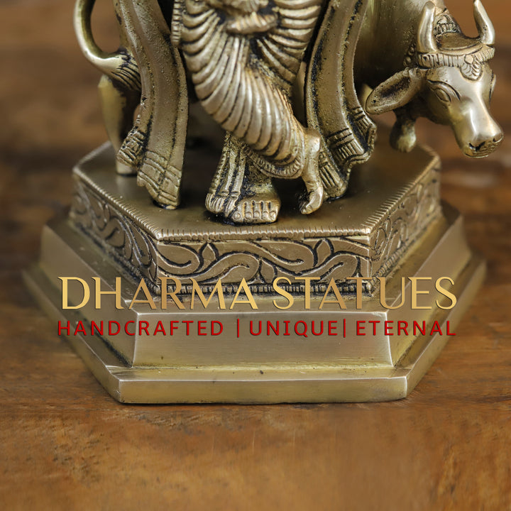 Brass Ganesh Dancing on Peacock, Fine Golden Finish 14"