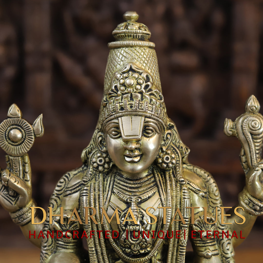 Brass Balaji Standing On Lotus base, Smooth Finish 16"