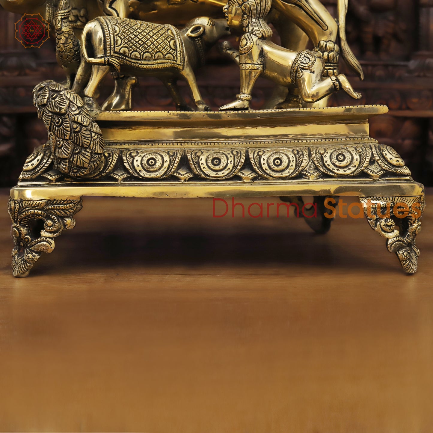 Brass Bal Krishna with Kamdhenu Cow, Blessings of Abundance, Golden Fine Finish, 13"