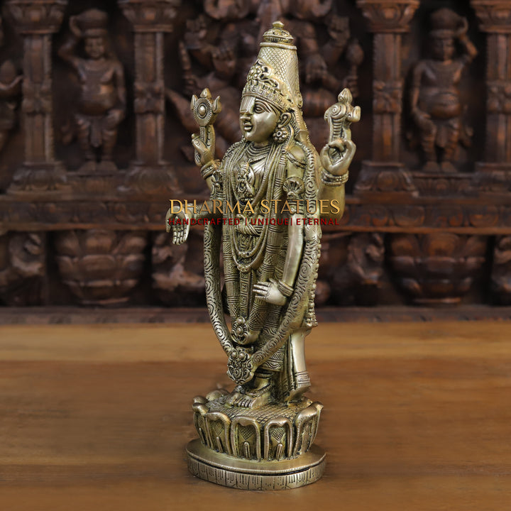 Brass Balaji Standing On Lotus base, Smooth Finish 16"