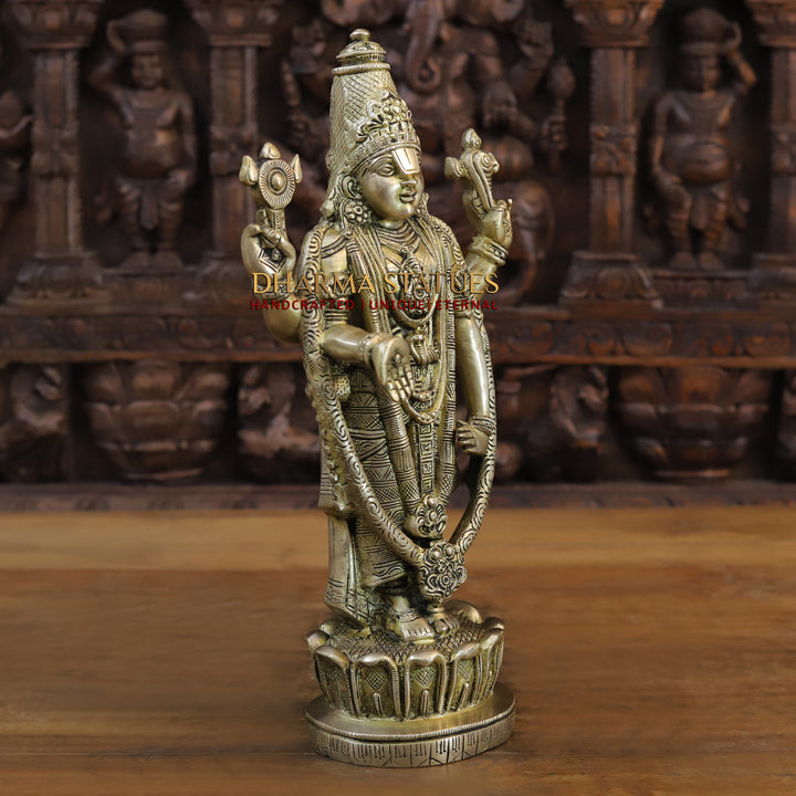 Brass Balaji Standing On Lotus base, Smooth Finish 16"