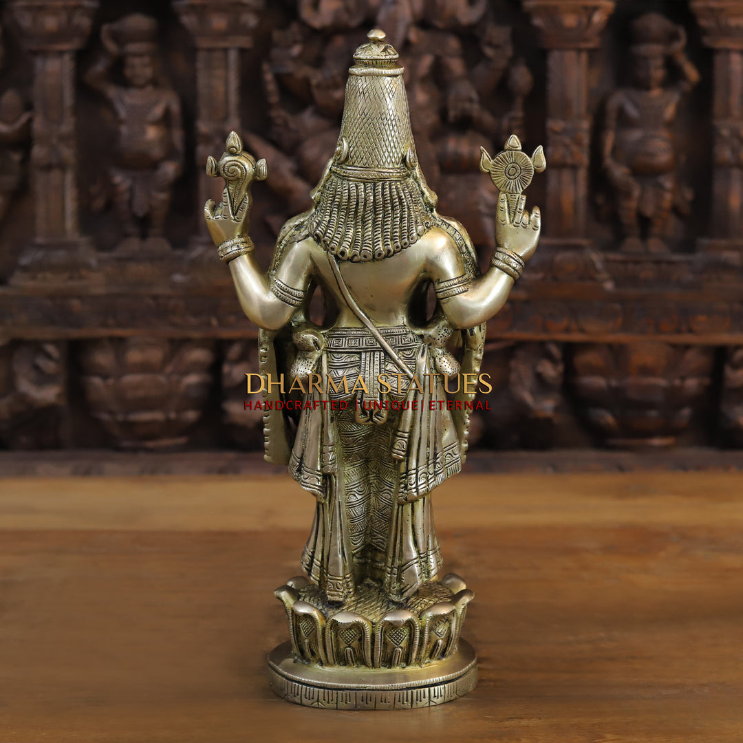 Brass Balaji Standing On Lotus base, Smooth Finish 16"