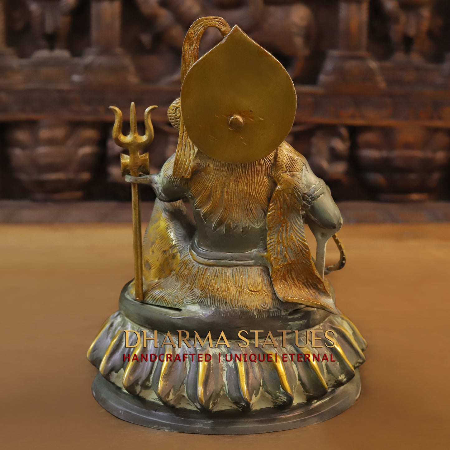 Brass Shiva with Shiv-ling, Green patina & Golden Finish, 11.5"