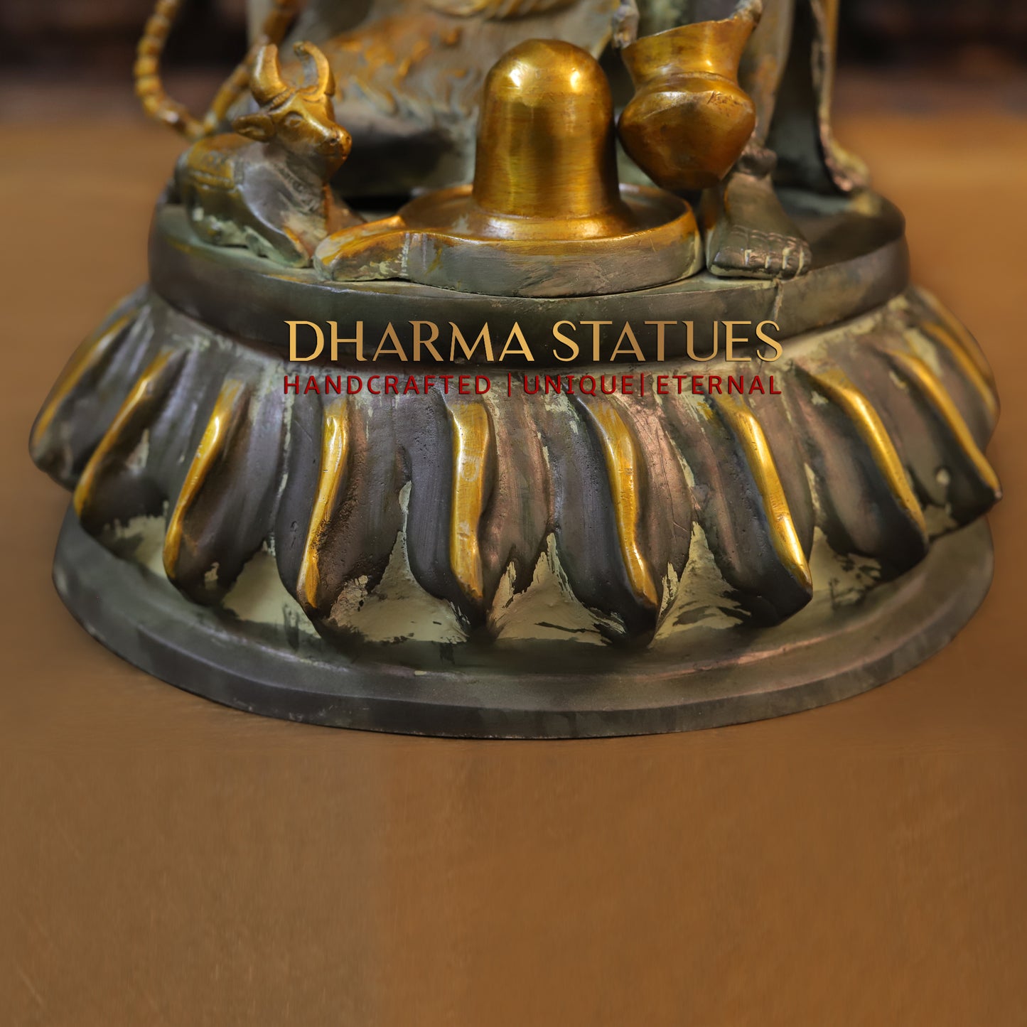 Brass Shiva with Shiv-ling, Green patina & Golden Finish, 11.5"