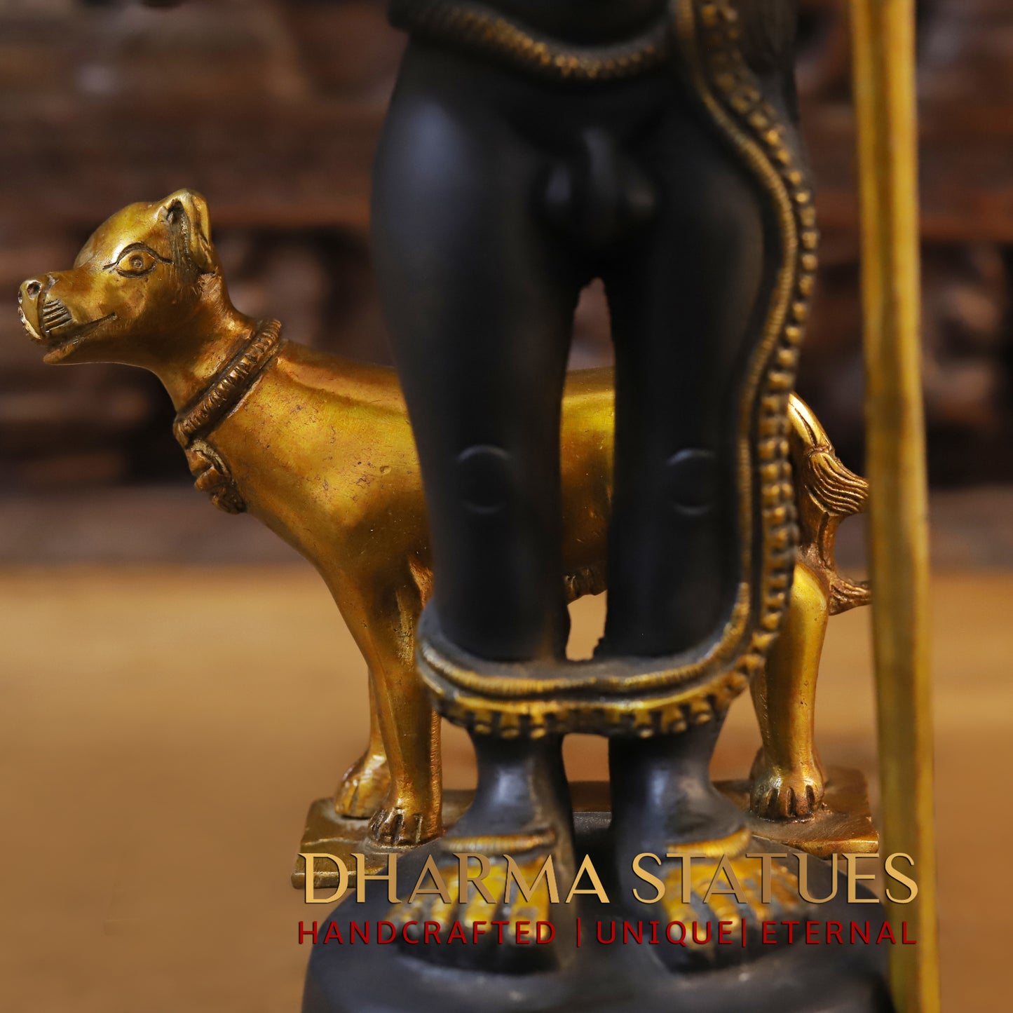 Brass Shiva Standing Four Armed, Black Patina & Golden Finish, 17.5"