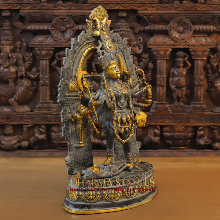 Brass Kaali Statue, Antique & Golden Finish, 23"