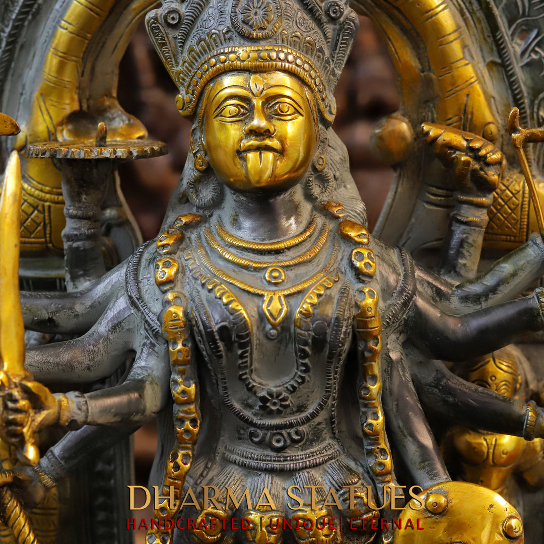 Brass Kaali Statue, Antique & Golden Finish, 23"