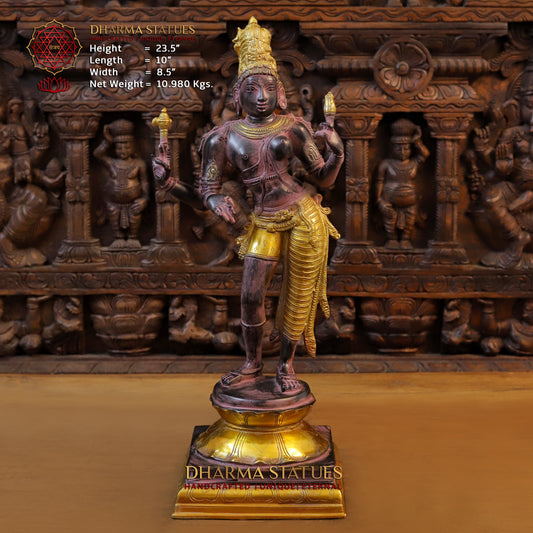 Brass Ardhanarishvara, Black-Golden Finish with Purple Hues , 23.5"