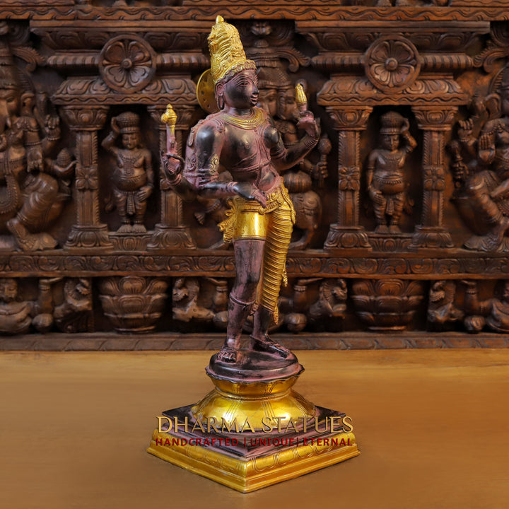 Brass Ardhanarishvara, Black, Golden & Black Finish with Purple Hues, 23.5"