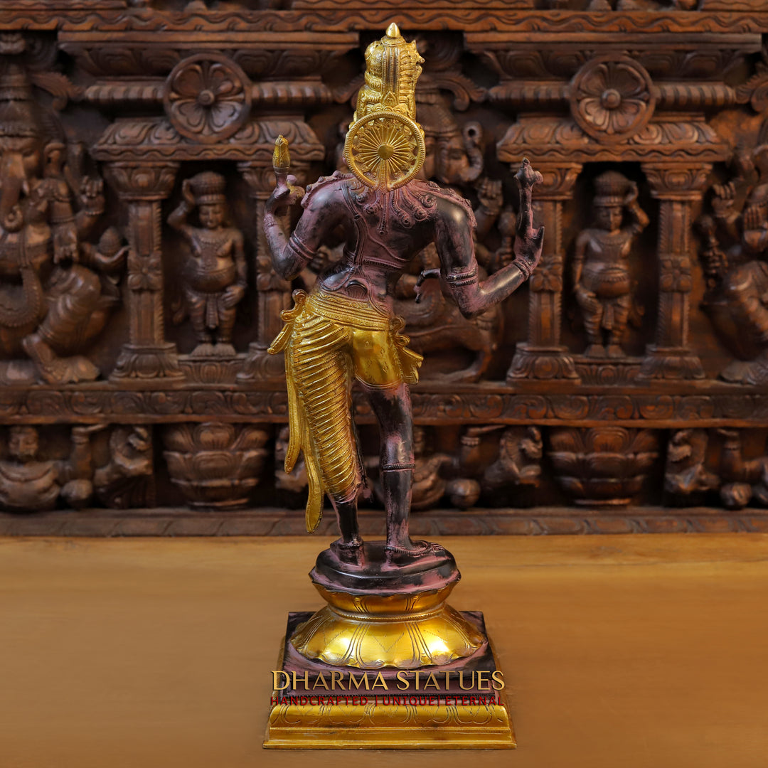 Brass Ardhanarishvara, Black, Golden & Black Finish with Purple Hues, 23.5"