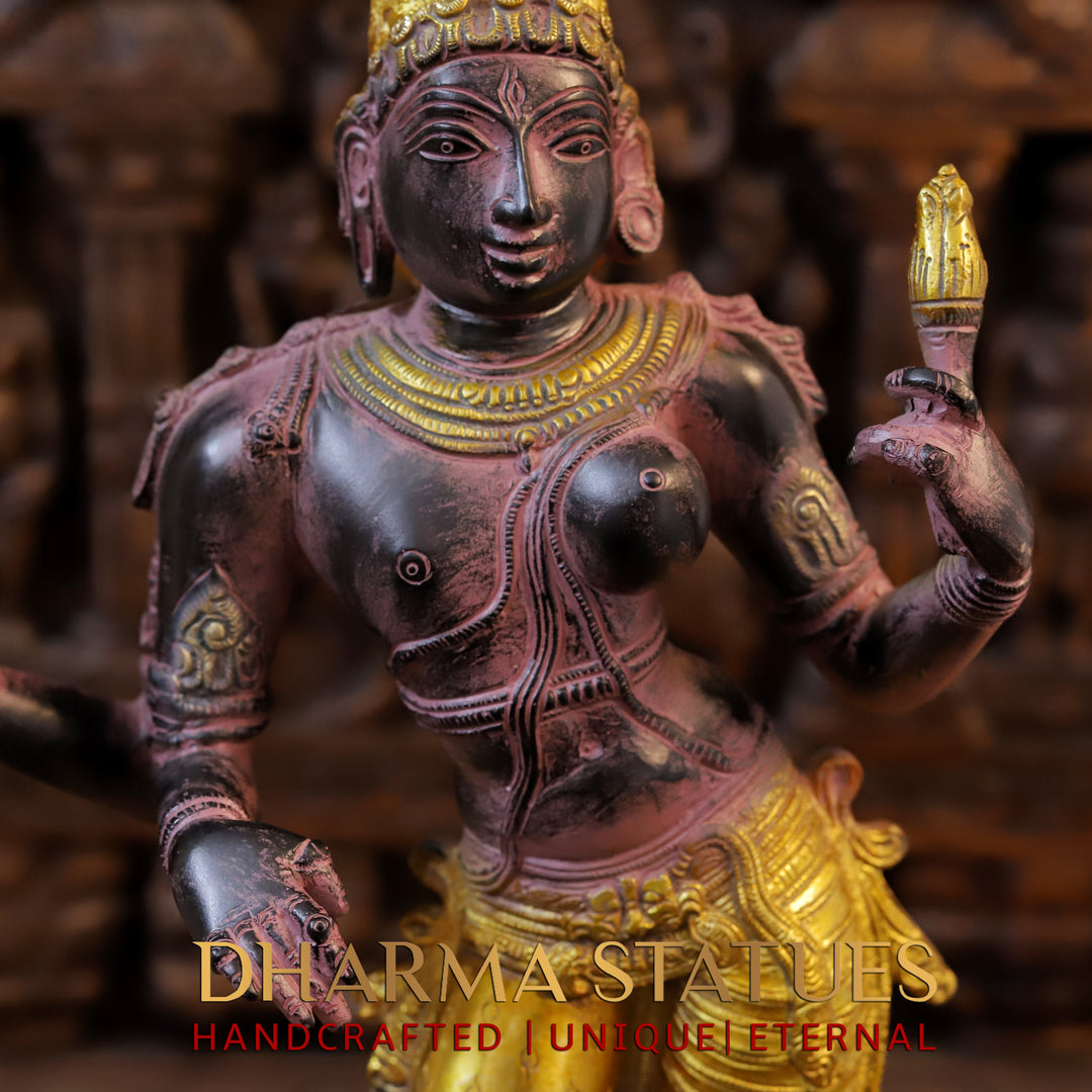 Brass Ardhanarishvara, Black, Golden & Black Finish with Purple Hues, 23.5"