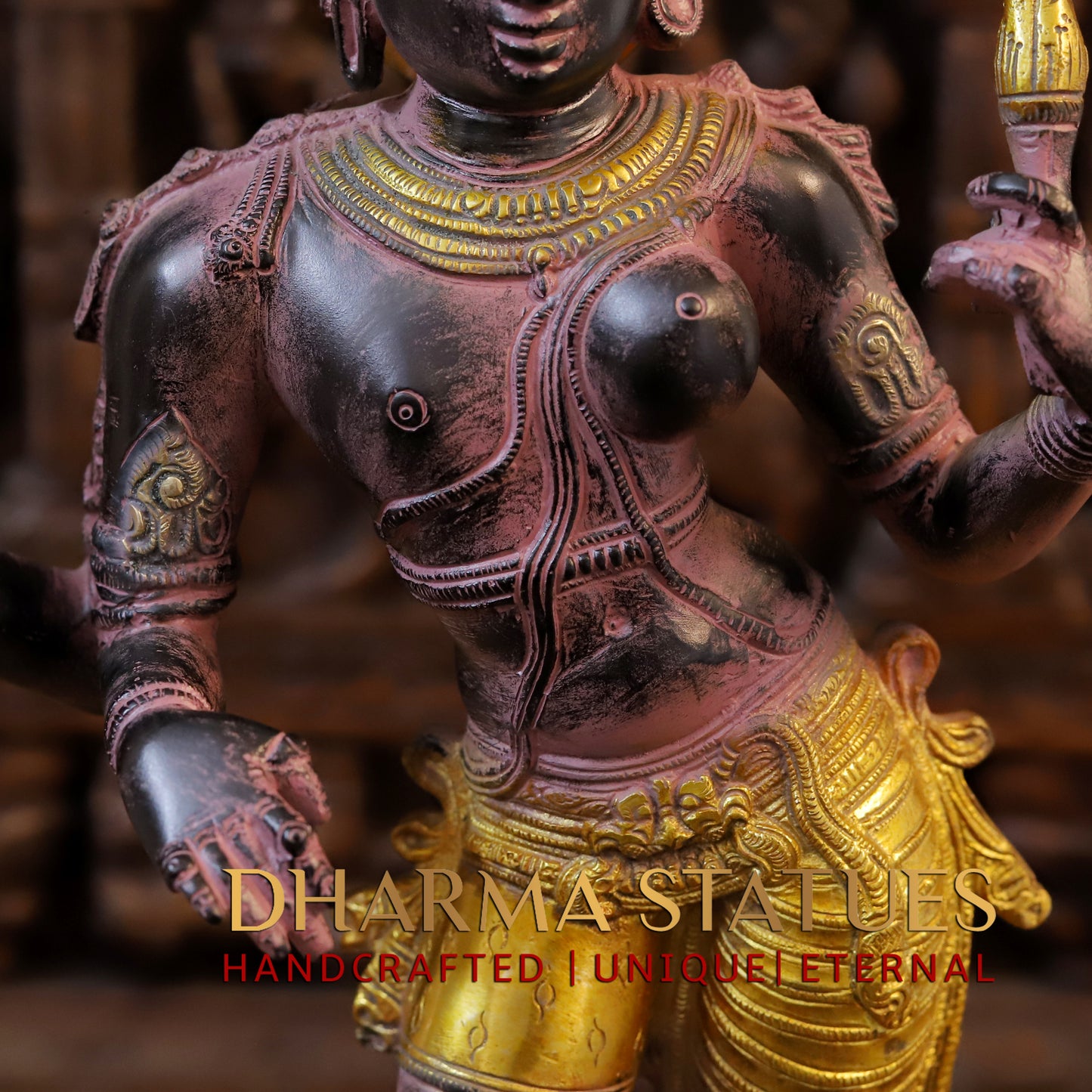 Brass Ardhanarishvara, Black-Golden Finish with Purple Hues , 23.5"