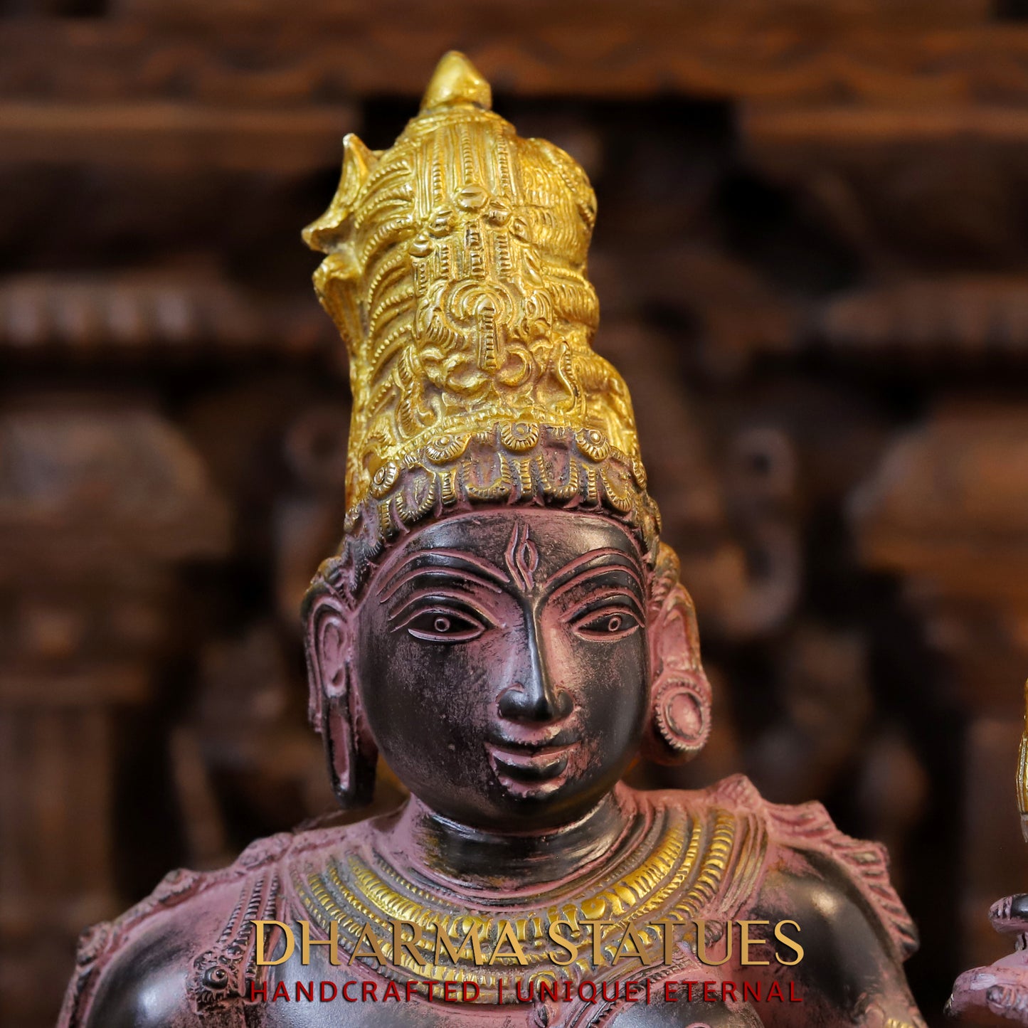Brass Ardhanarishvara, Black-Golden Finish with Purple Hues , 23.5"