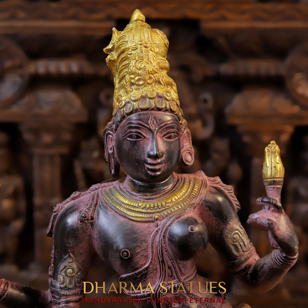 Brass Ardhanarishvara, Black, Golden & Black Finish with Purple Hues, 23.5"