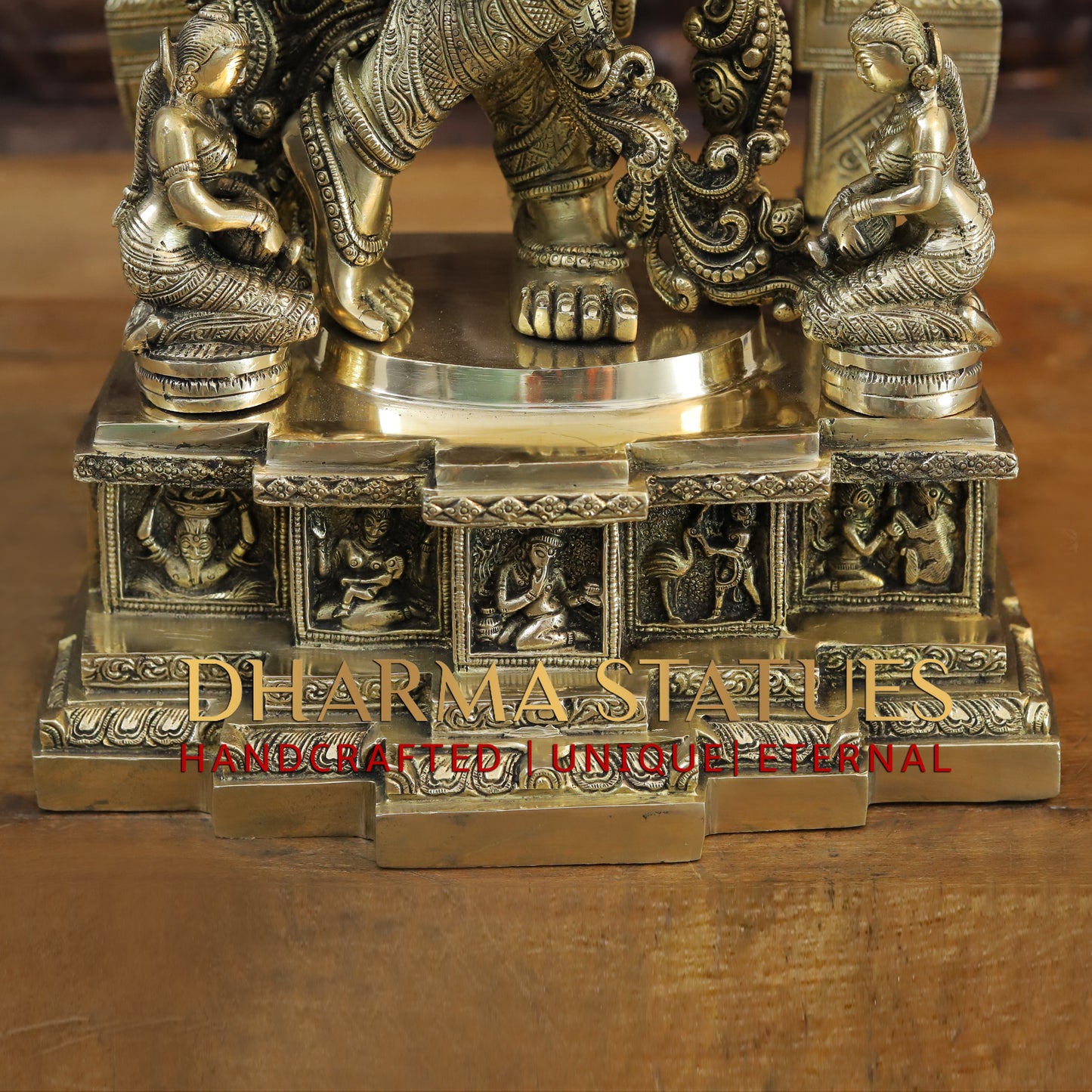 Brass Krishna Idol, Playing Flute, Fine Golden work, Masterpiece 32"