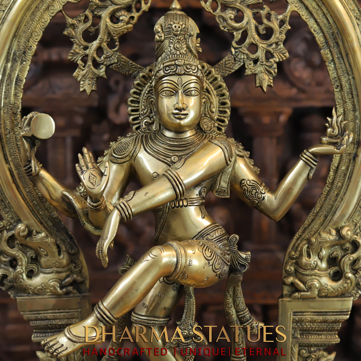 Brass Natraj Idol, Dancing Lord Shiva, Fine Golden Finish, Masterpiece 28.5"