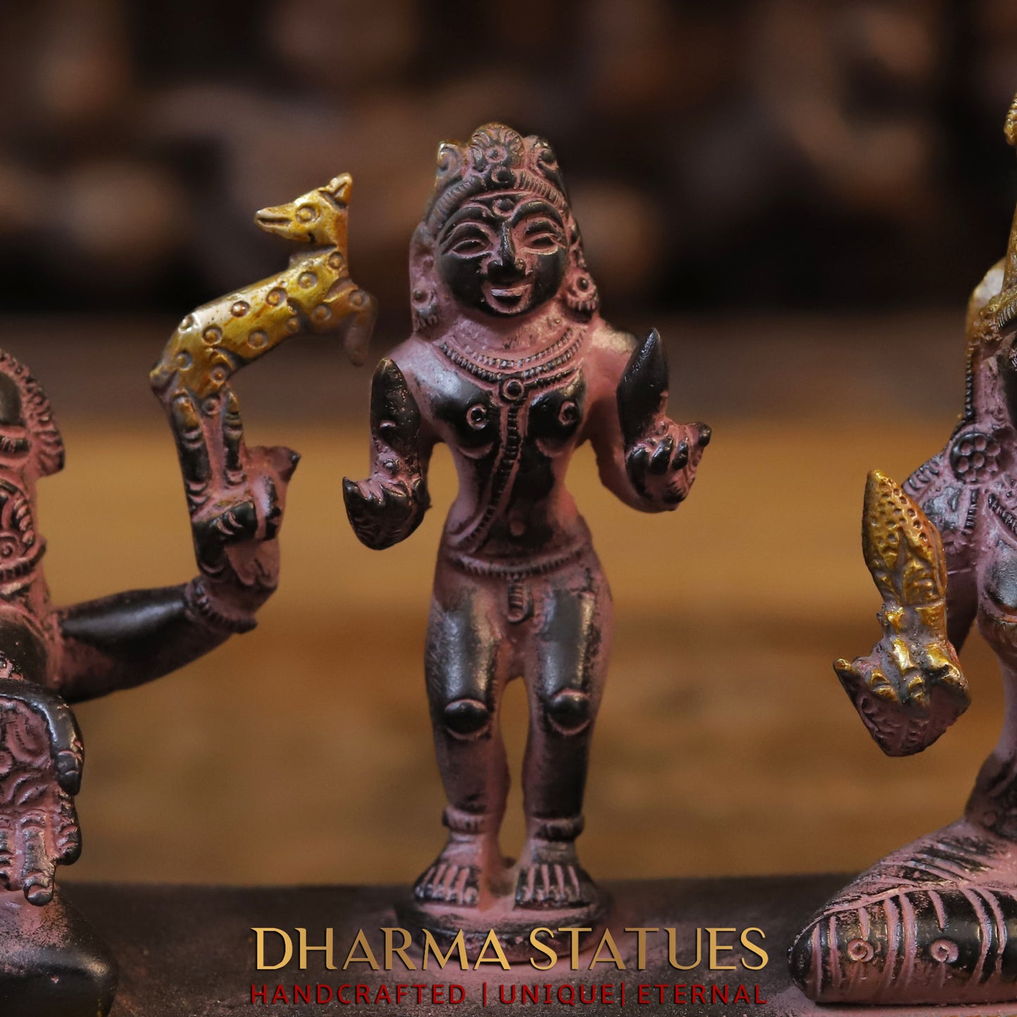 Brass Somaskandar Panchaloha with Frame, Purple & Golden Finish, 11"