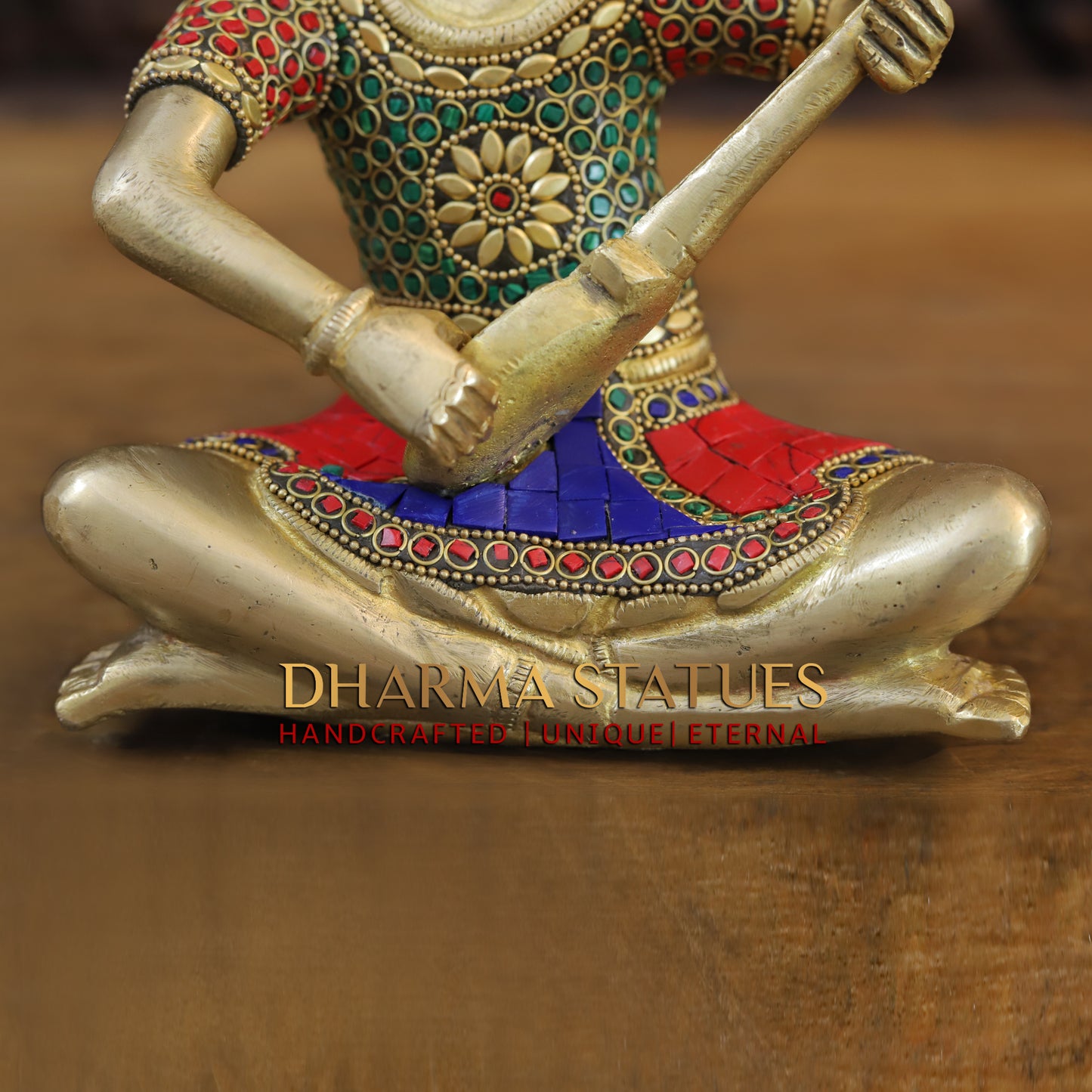 Brass Mystical Musicians of the Mughal Court (Set of 4), Golden & Stonework, 9.5"