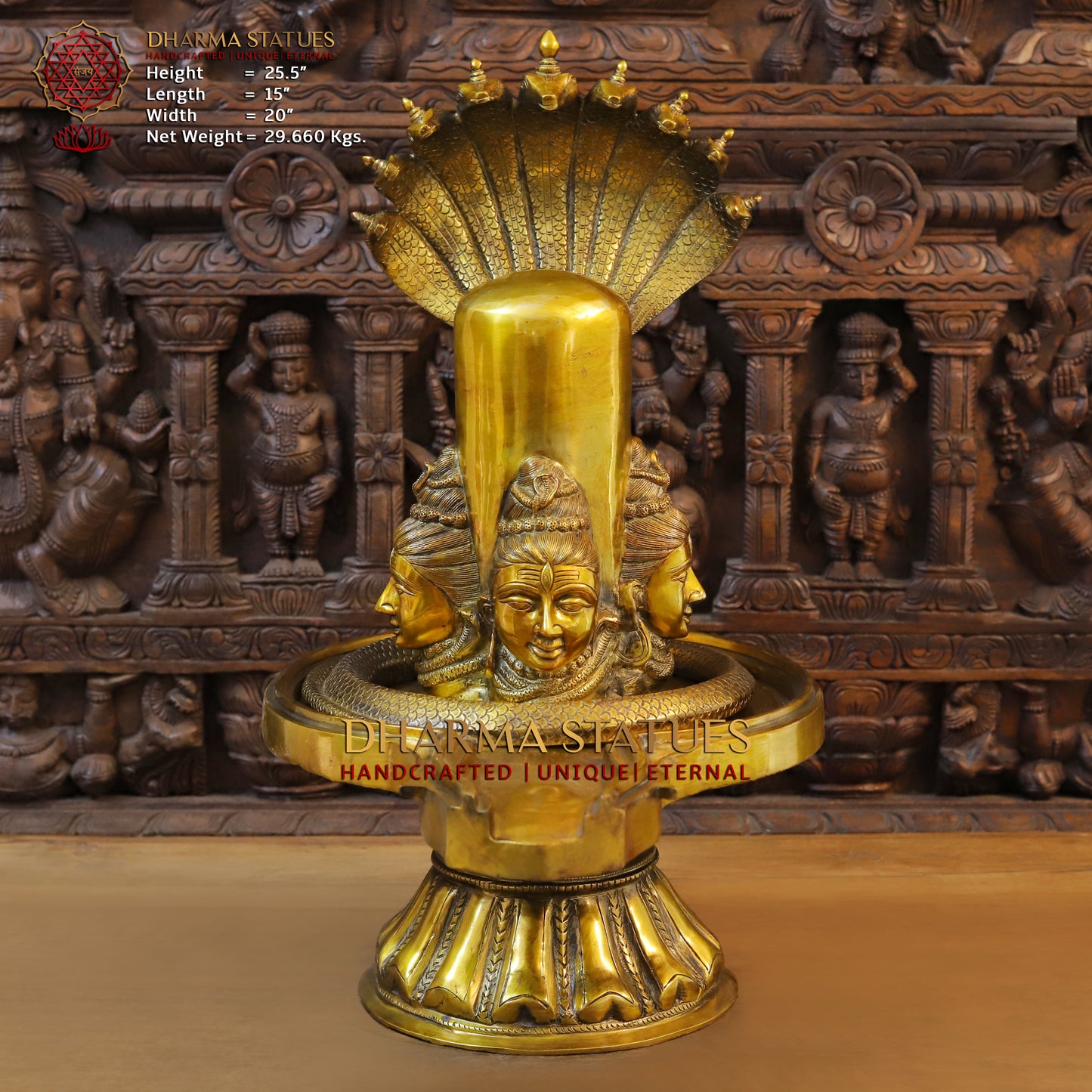 Brass MahaShiva Lingam With Shiva Head Engraved, Golden Finish, 25.5"
