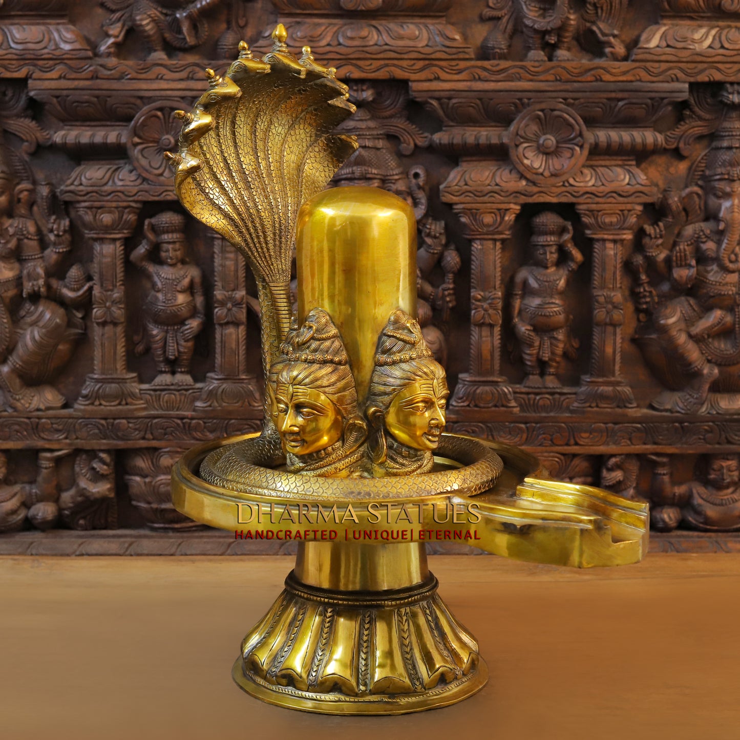 Brass MahaShiva Lingam With Shiva Head Engraved, Golden Finish, 25.5"
