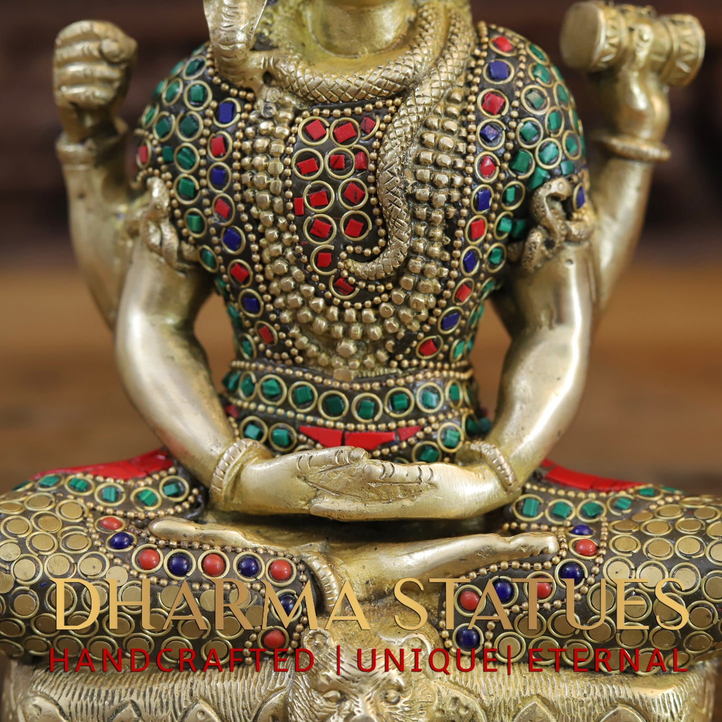 Brass Shiva seated, Golden & Stonework, 9"