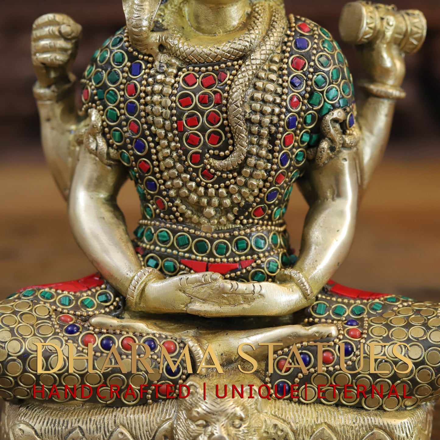 Brass Shiva seated, Golden & Stonework, 9"