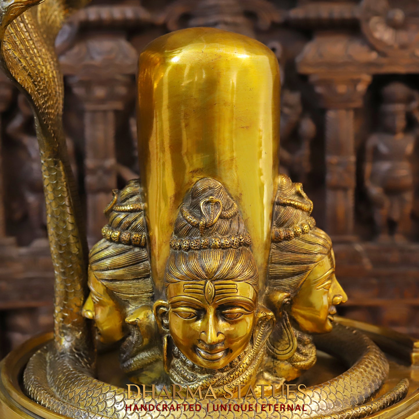 Brass MahaShiva Lingam With Shiva Head Engraved, Golden Finish, 25.5"