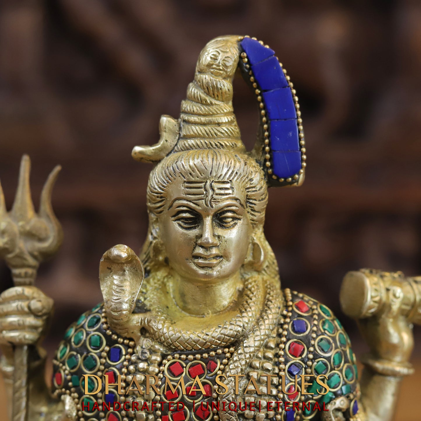 Brass Shiva seated, Golden & Stonework, 9"